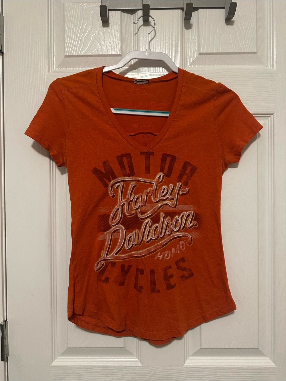 Harley-Davidson Women's Orange Script Logo V-Neck Tee